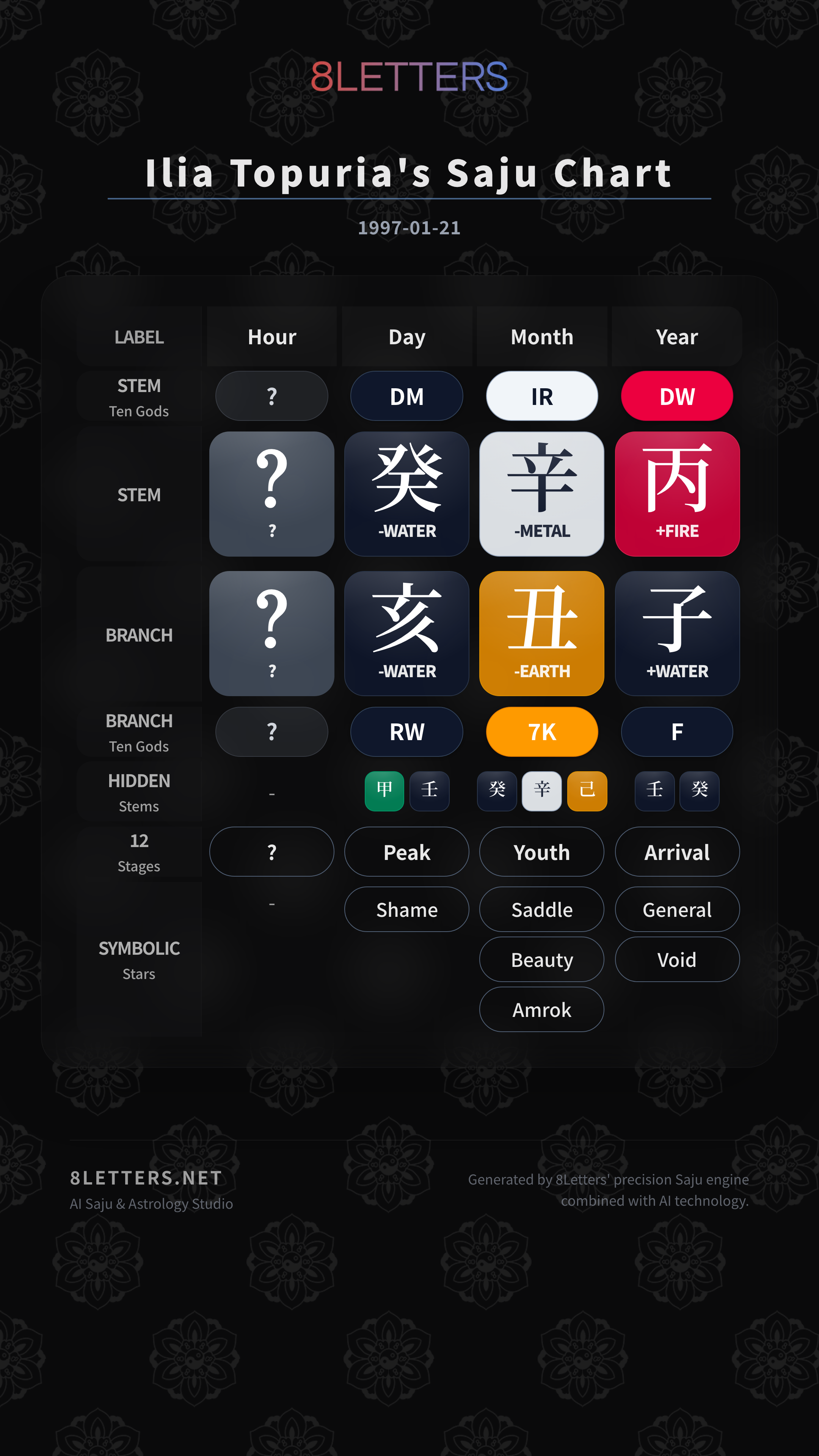 Ilia Topuria's Saju Chart