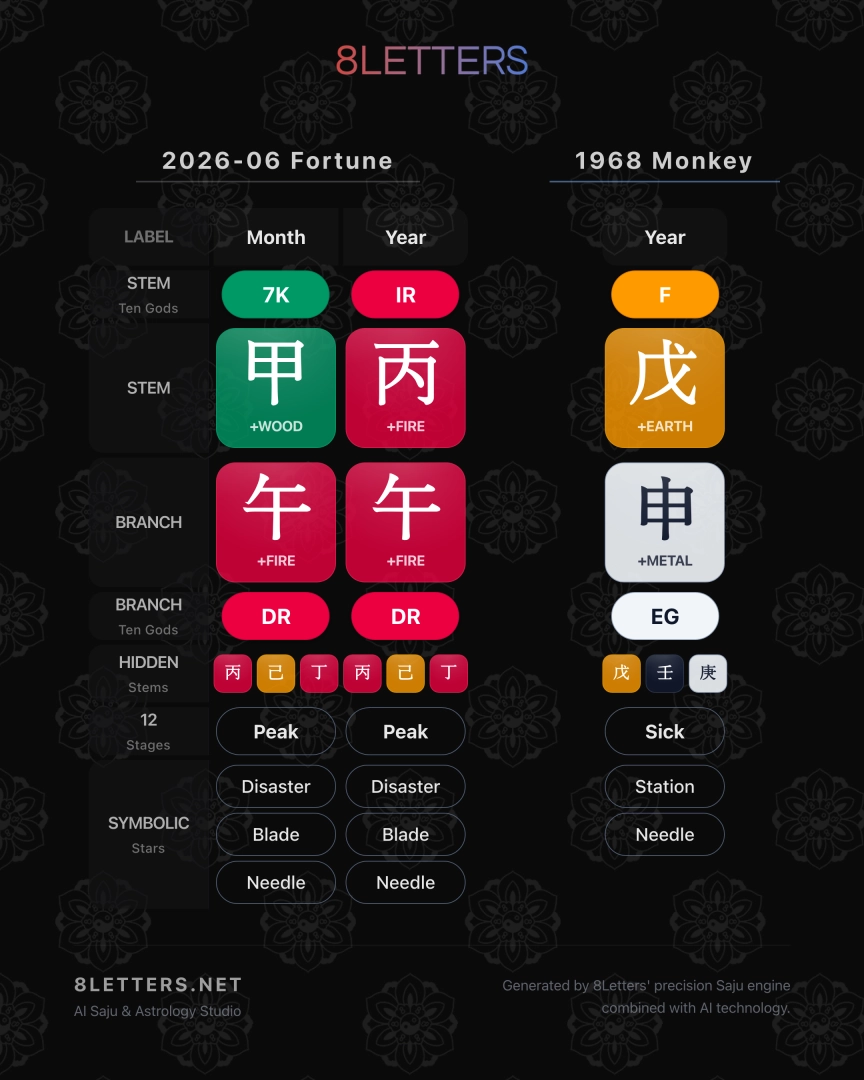 1968 Monkey Zodiac: June 2026 Horoscope – Balance Amidst Intense Fire Energy
