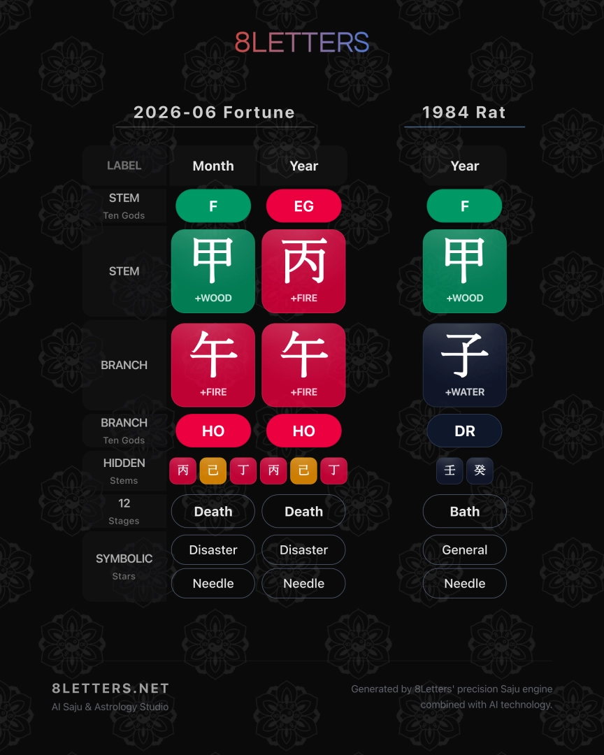 1984 Rat Zodiac: June 2026 Horoscope – Balance Amid Blazing Fire