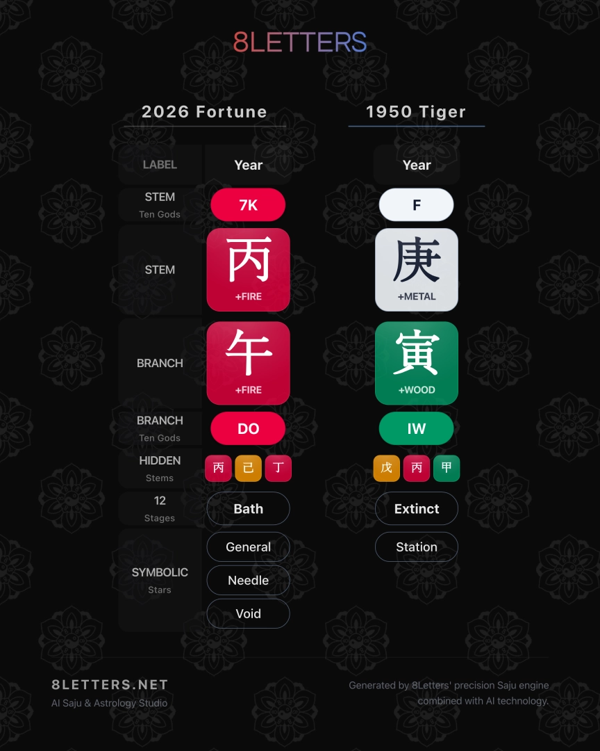1950 Tiger Zodiac 2026 Horoscope – A Year of Clash with Fire